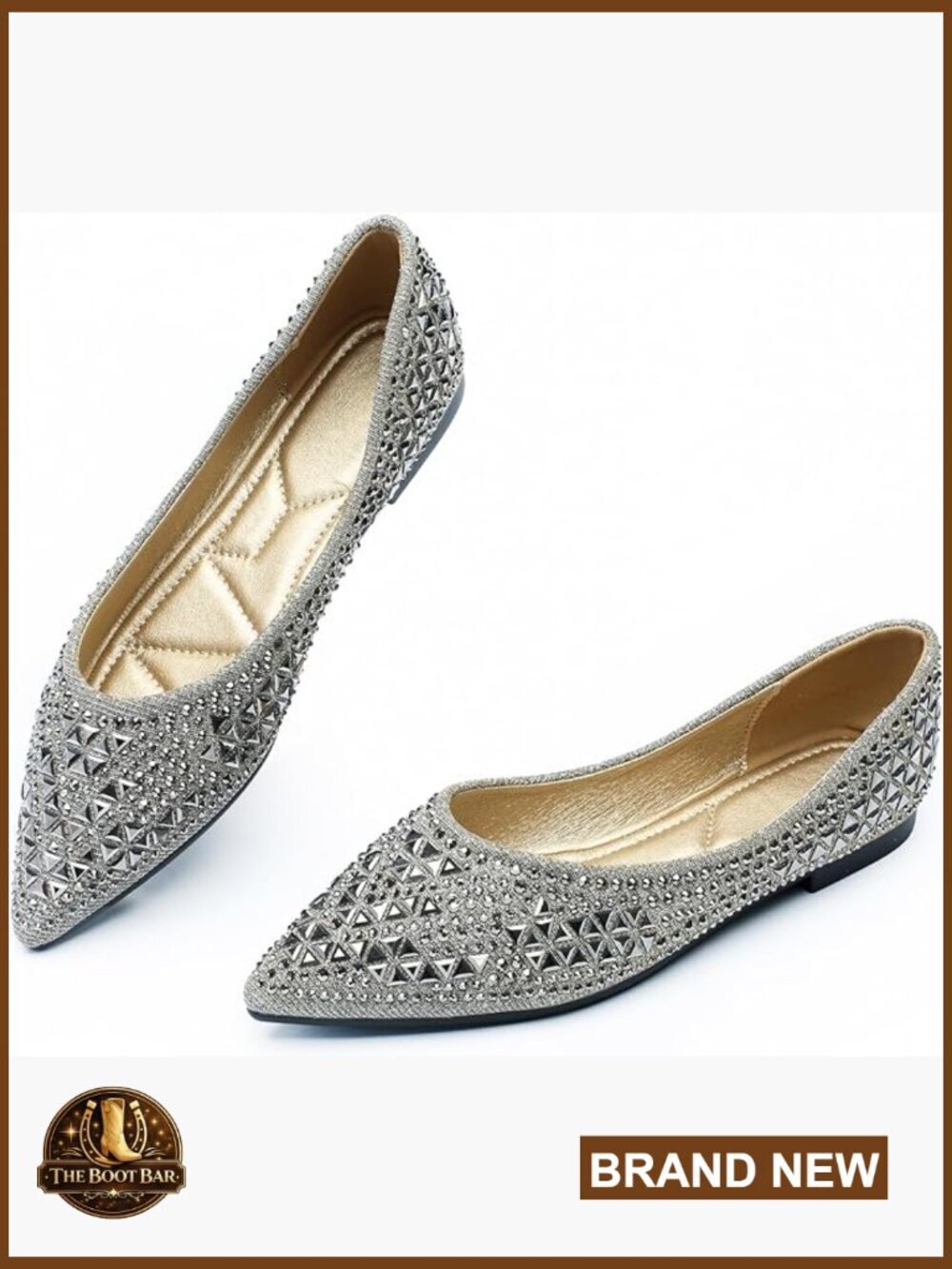 Pointed Toe Ballet Flats with Rhinestone Accents Memory Foam Insole
